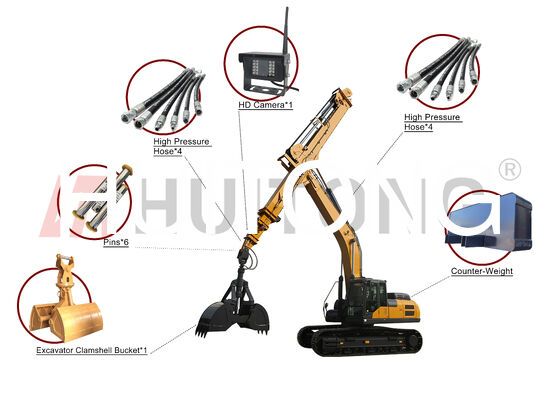 Excavator Telescopic Boom Tiga Tahap untuk PC350/CAT335 20m untuk pembongkaran bangunan tinggi / operasi pembongkaran vertikal