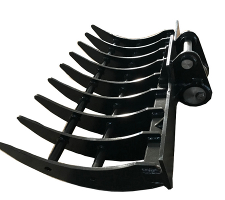Hitam / Hijau Baja Sikat Rake Excavator Attachment Sharp Tines Heavy Duty Konstruksi